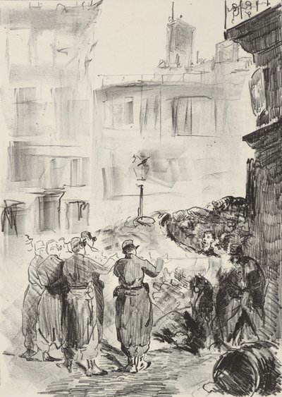 De barricade, 1871, gedrukt 1884 door Édouard Manet