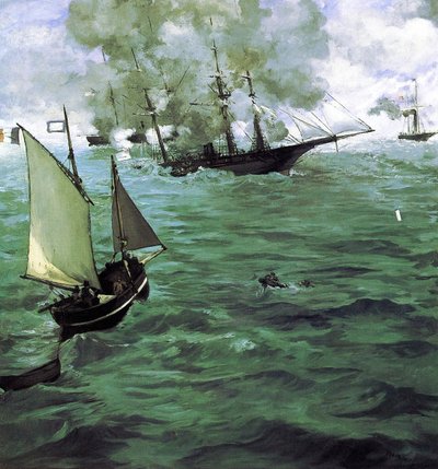 De slag om de Kearsarge en de Alabama door Édouard Manet