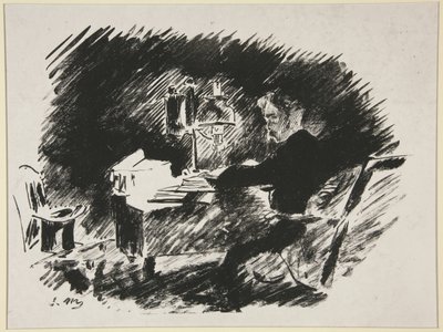 Onder de lamp, eerste illustratie van Mallarmés vertaling van Poe