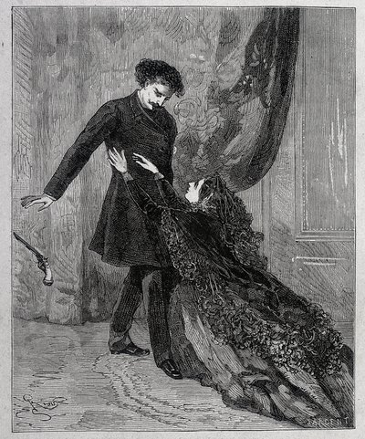Edmond Dantes en Mercedes - Gravure door Riou, in 