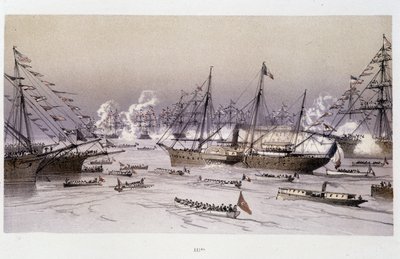 Ingang van de Adelaar naar Port Said voor de inauguratie van het Suezkanaal - in 
