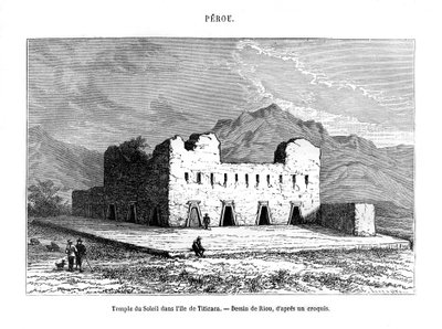 De Tempel van de Zon op het eiland Titicaca, Peru, 19e eeuw door Edouard Riou