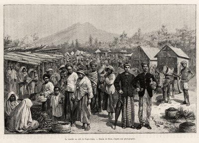 De wandeling bij Pager Alam Cafe (Maleisië). Gravure door Riou ter illustratie van het verhaal 