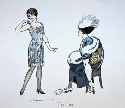 Mannequin toont een slip aan een klant, c.1912 door Edouard Touraine
