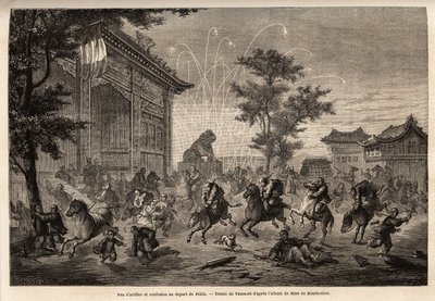 Vuurwerk in Peking en verwarring van de bemanning van de Franse legatie bij vertrek naar Mongolië door Edouard Vaumort