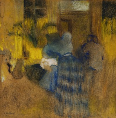 Interieur geel en blauw, kat en kind door Edouard Vuillard