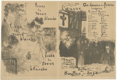 Omslag programmaboekje met advertentie voor La Revue Blanche en aankondiging van toneelstuk Au-dessus des forces humaines door Edouard Vuillard