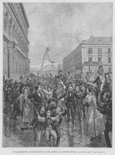 Acclamatie voor Ferdinand II die de Grondwet Zweert, 24 februari 1848 door Edouardo Matania