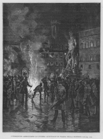 I Fiorentini Abbruciano Lo Stemma Austriaco In Piazza Della Signoria door Edouardo Matania