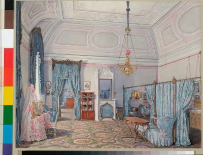 Interieurs van het Winterpaleis: Het Vijfde Gereserveerde Appartement - De Slaapkamer van grootvorstin Maria Alexandrovna door Eduard Hau