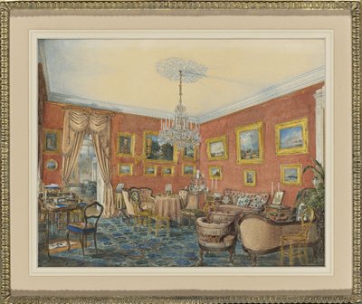 Zicht op de tekenkamer van de kunstenaar in zijn herenhuis aan de Neva in Sint-Petersburg, 1859 door Eduard Hau
