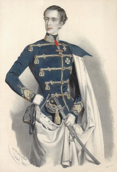 Portret van Keizer Franz Joseph I van Oostenrijk, in Hongaars uniform, c. 1850 door Eduard Kaiser