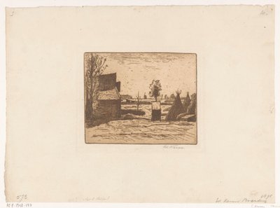 Boerenerf met schuur en hooischelven door Eduard Karsen (signed by artist)