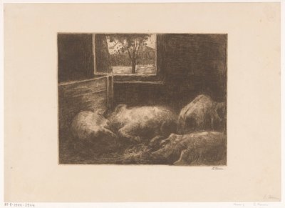 Varkens in een stal door Eduard Karsen (signed by artist)