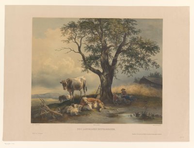 Figuren met vee rustend in een landschap door Eduard Weixlgärtner