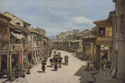 Een Straat in Hong Kong door Eduard after Hildebrandt