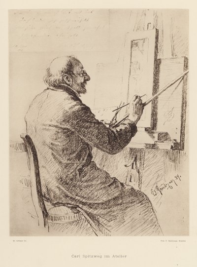 Portret van Carl Spitzweg, Duitse Romantische schilder door Eduard von (after) Grutzner