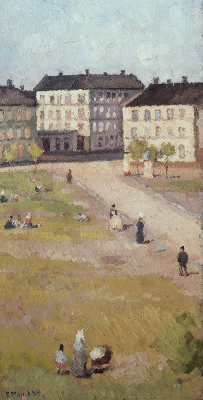 Middag op het Olav Ryes plein door Edvard Munch