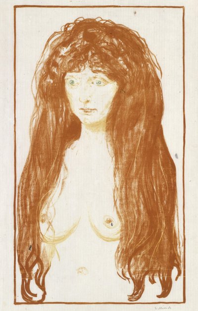 Die Sünde (Mädchen mit rotem Haar und grünen Augen) door Edvard Munch