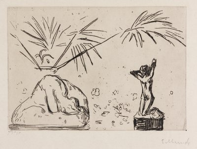 Interieur met sculpturen door Edvard Munch
