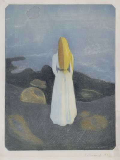 Jonge vrouw op het strand (De eenzame) door Edvard Munch