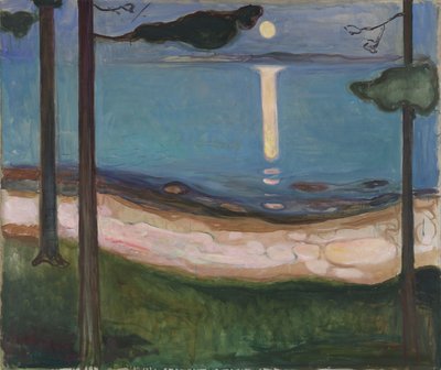 Maanlicht Noordisch landschap. Schilderij door Edvard Munch door Edvard Munch
