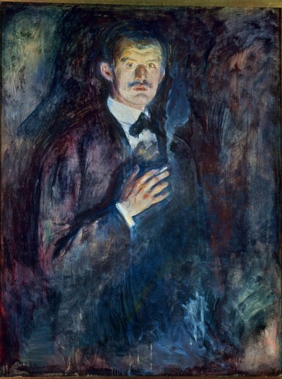 Zelfportret met sigaret (olieverf op doek) door Edvard Munch