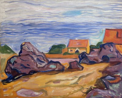 Twee huizen in Borre door Edvard Munch