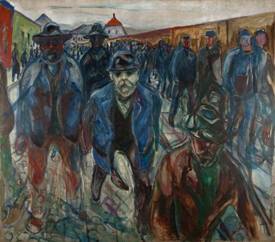 Arbeiders op weg naar huis door Edvard Munch