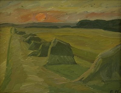 Landschap met hooibergen door Edvard Weie