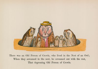Er was een oude persoon uit Crowle, die in het nest van een uil woonde door Edward (after) Lear