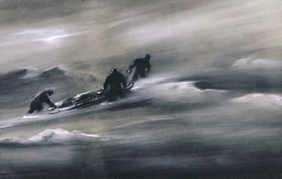 Drie Mannen met een Slee in de Sneeuw, 1910-12 door Edward Adrian Wilson