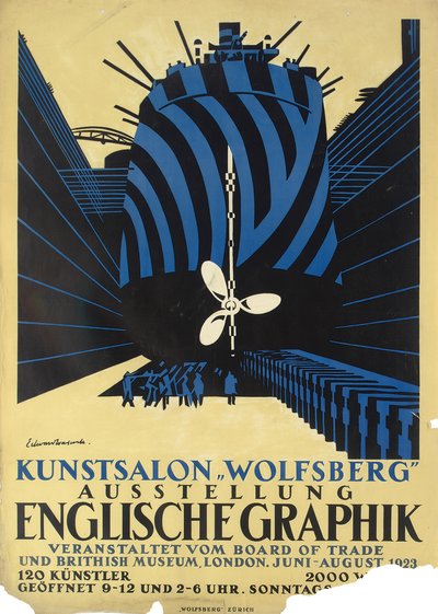 Duitse poster voor een tentoonstelling van Engelse Grafiek voor de Board of Trade en het British Museum door Edward Alexander Wadsworth
