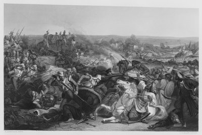 De Slag bij Meeanee, uit het schilderij in de Koninklijke Collectie (gravure) door Edward Armitage
