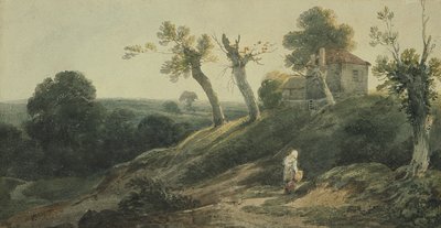 Landschap met een huisje door Edward Bird