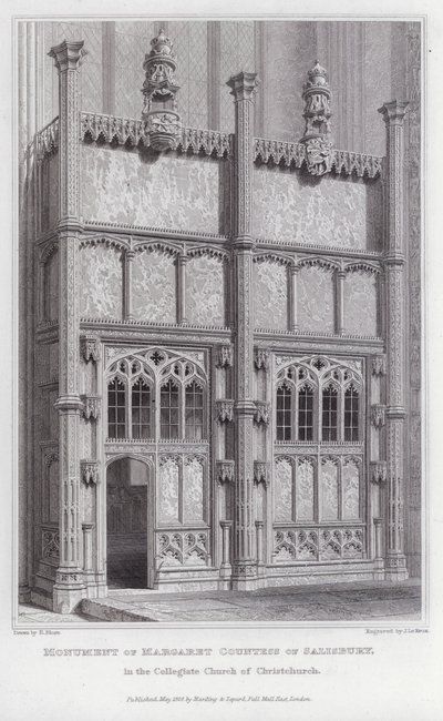 Monument van Margaret Gravin van Salisbury, in de Collegiale Kerk van Christchurch (gravure) door Edward Blore