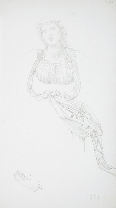 Studie naar een vrouwelijk torso en drapering door Edward Burne-Jones