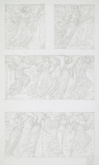 Schetsen van allegorische figuren door Edward Burne-Jones