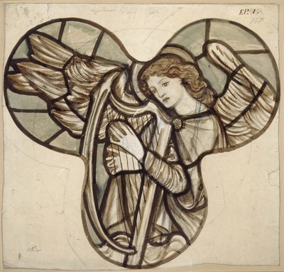 Ontwerp voor glas-in-lood in Lyndhurst Church: Een engel harpist, 1862 door Edward Burne Jones