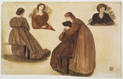 Ontwerp voor de decoratie van het Rode Huis, (studies van vrouwen) 1860 door Edward Burne Jones