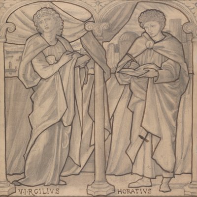 Voorbereidend ontwerp voor een glas-in-loodraam, Vergilius en Horatius door Edward Burne Jones