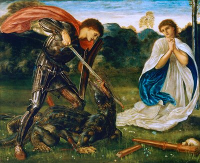 Het gevecht: Sint Joris doodt de draak VI door Edward Burne Jones