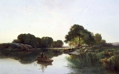 Een Bebost Rivierlandschap door Edward Charles Williams