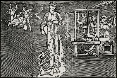 De wevende vrouwen door Edward Coley (after) Burne Jones