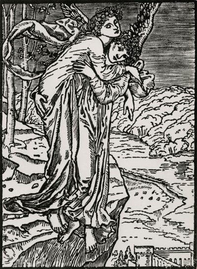 Zephyr en Psyche door Edward Coley (after) Burne Jones