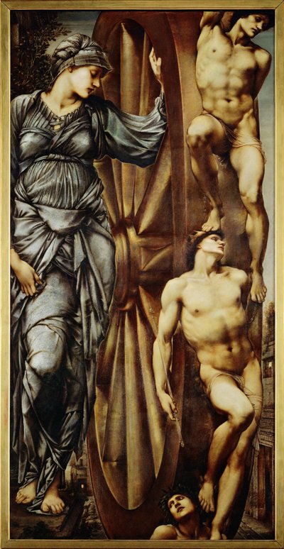 La Roue de la Fortune - het Rad van Fortuin ... (schilderij op doek) door Edward Coley Burne Jones