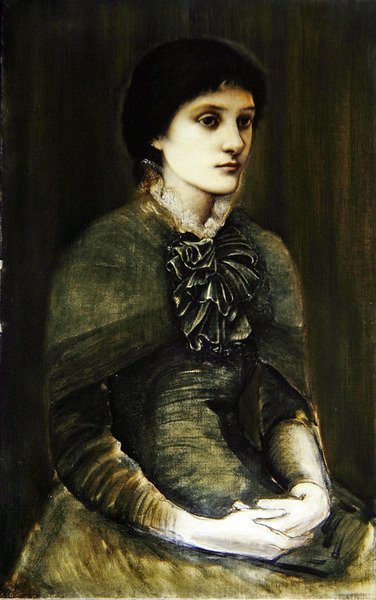 Portret van een meisje in een groene jurk door Edward Coley Burne Jones
