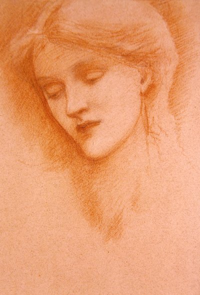 Portret van een jonge vrouw door Edward Coley Burne Jones