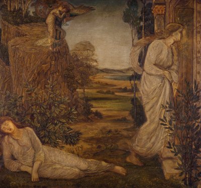 Cupido en Psyche - Palace Green Muurschilderingen - Zephyrus draagt Psyche naar de berg, 1881 door Edward Burne Jones