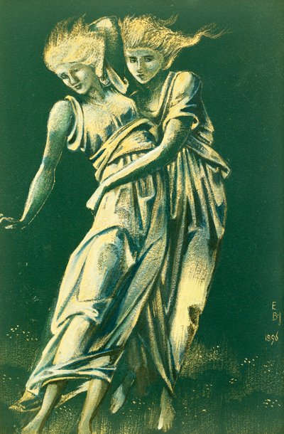 Studie van dansende figuren die elkaar omhelzen: Een ontwerp voor metaal door Edward Burne Jones